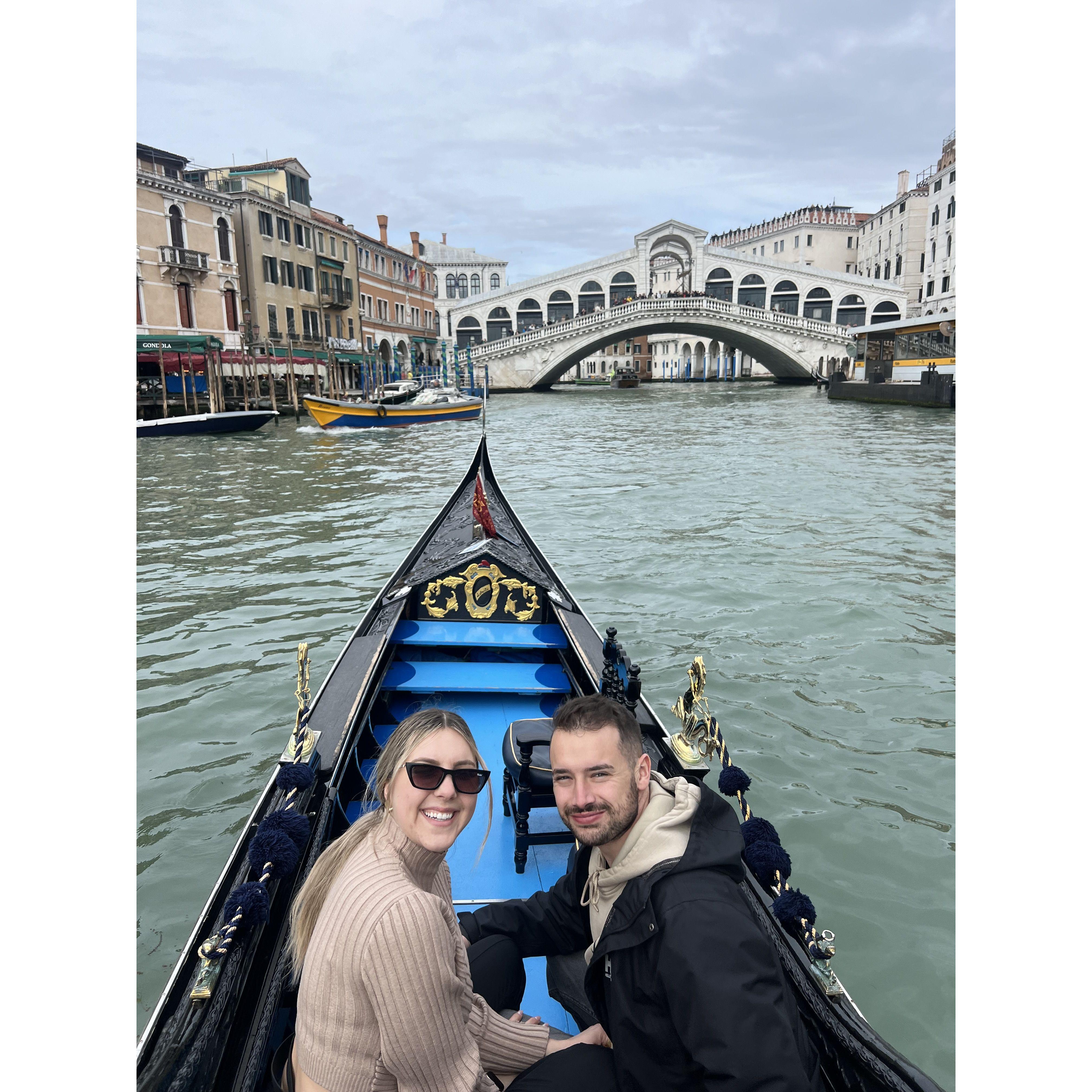 Our first gondola ride in Venice, Italy