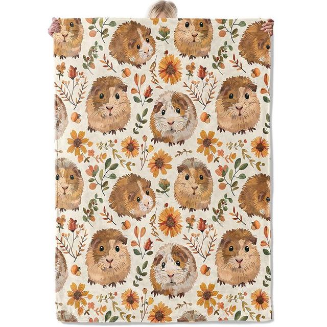 Aonimonis Guinea Pig Floral Throw Blanket Gifts for Women, Soft Fuzzy Warm Cozy Flannel Blankets for Bedroom, Travel, Couch, Home Decor 60x80 in