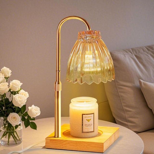 Candle Warmer Lamp with Timer, Dimmable Melted Wax Warmer with Two Bulbs, Height Adjustable Candle Lamp for Bedroom, Living Room Home Decor, House Warming Gift