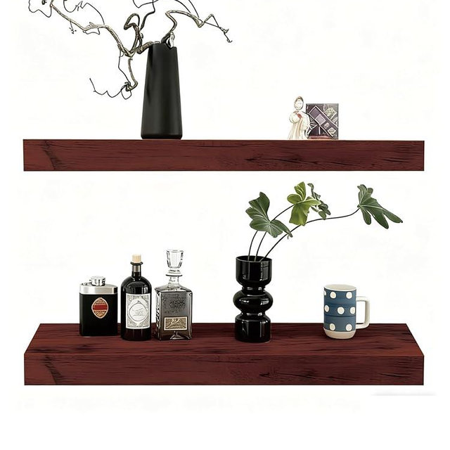 Sniffury Solid Wood Floating Shelves,31.5in Finished Real Wood Wall Shelves with Heavy-Duty Hidden Bracket, Easy Installation, Set of 2, 31.5in x 7.1in x 1.5in, for Living Room Bedroom Kitchen,Walnut