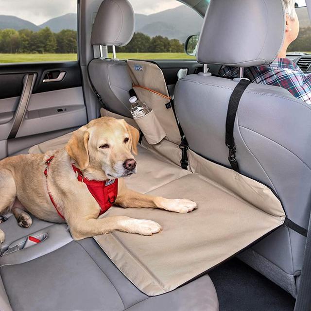Kurgo Dog Backseat Bridge Car Extender, Seat Bridge for Dogs, Padded Pet Car Barrier, Reversible, Water Resistant, Universal Fit, Cup Holder & Pocket, Up to 100 lbs