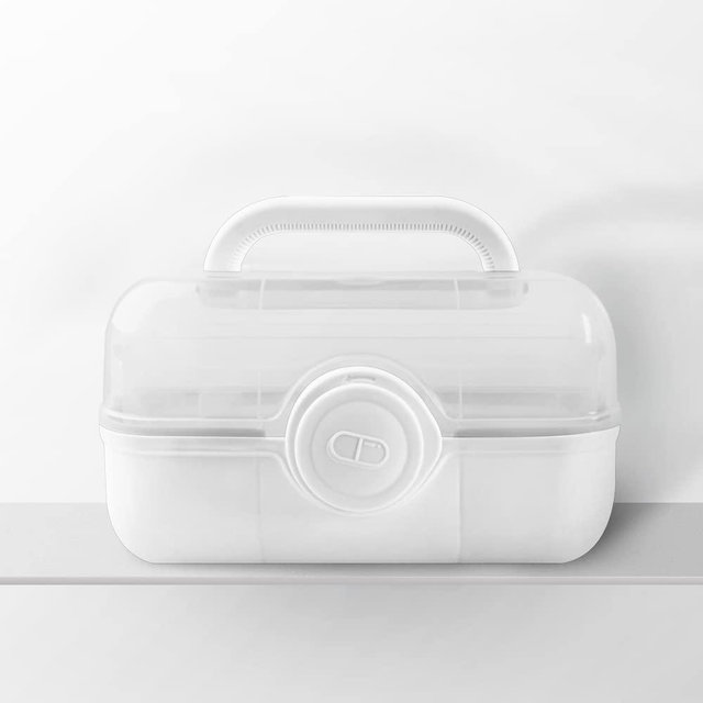 Mairuker Plastic Medical Storage Containers Medicine Box with Removable Pill Case Family First Aid Box Portable Handled Storage Case for Art Craft and Cosmetic [White]