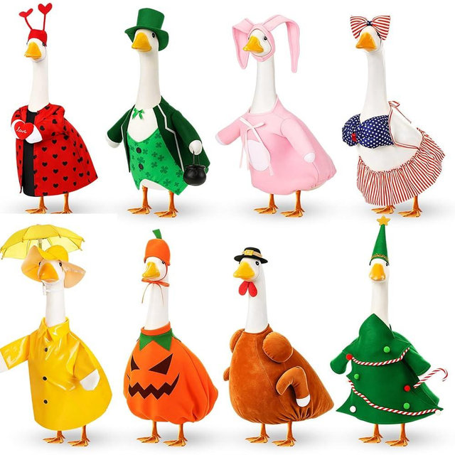 FuWeave 8 Set Holiday Porch Goose Outfits Valentine St. Patrick Easter Summer 4th of July Fall Halloween Christmas Lawn Porch Goose Clothing for Patio Yard Lawn Decor(Style5,23 Inch)