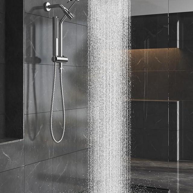 Veken 10" Luxurious All Metal Rain Shower Head with Handheld Spray Combo, High Pressure Rainfall Square Shower Heads with Extention Arm, Wide Dual Showerhead, Bathroom Accessories, Chrome, Silver