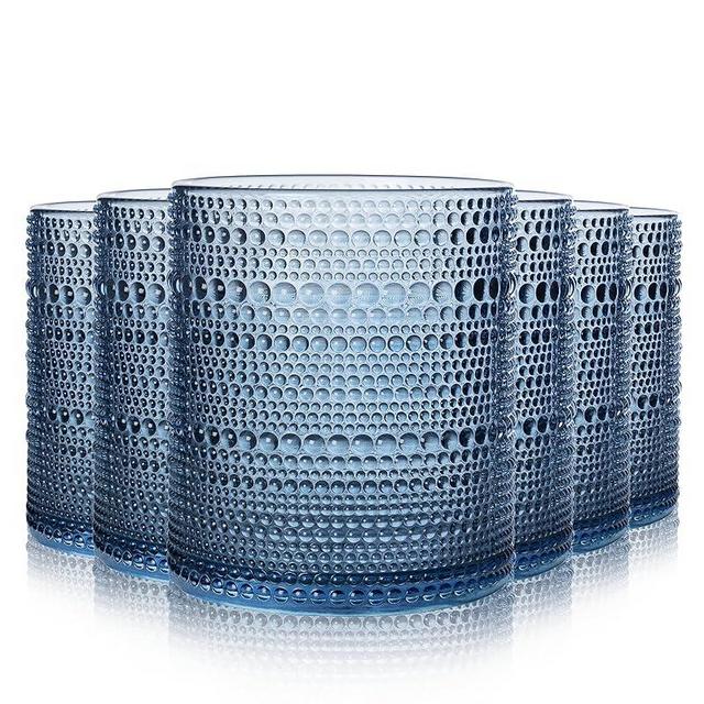 DmmyAlzx Hobnail Drinking Glasses Set of 6 Count, Vintage Glassware, Old Fashioned Glasses, 6 Highball Bubble Drinking Cups 15 oz, Blue