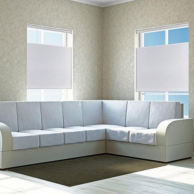 Arlo Blinds White Light Filtering Top Down Bottom Up 3/8" Single Cellular Shades - Size: 34.5" W x 60" H, Cordless Honeycomb Blinds