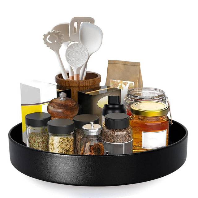 Metal Lazy Susan Organizer, 12 Inch Anti-Rust Turntable for Cabinet, Kitchen, Dining Table, Bathroom – Rotating Spice Rack, Spinner Storage, Round Carousel Organizer for Countertop Black