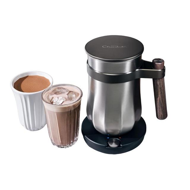 Hot & Cold Drinking Chocolate System - The ALL-NEW Velvetiser - Hotel Chocolat - 1 mug and 1 glass - European Style Drinking Chocolate - Pewter Edition