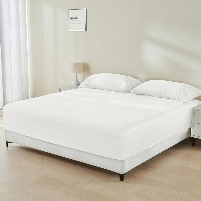 GOKOTTA Bamboo Rayon Fitted Sheet and Pillow Cases, Super Soft Cooling Sheet with 4 Elastic Corner Straps - 16" Pocket Queen Set Stay Put for Mattress