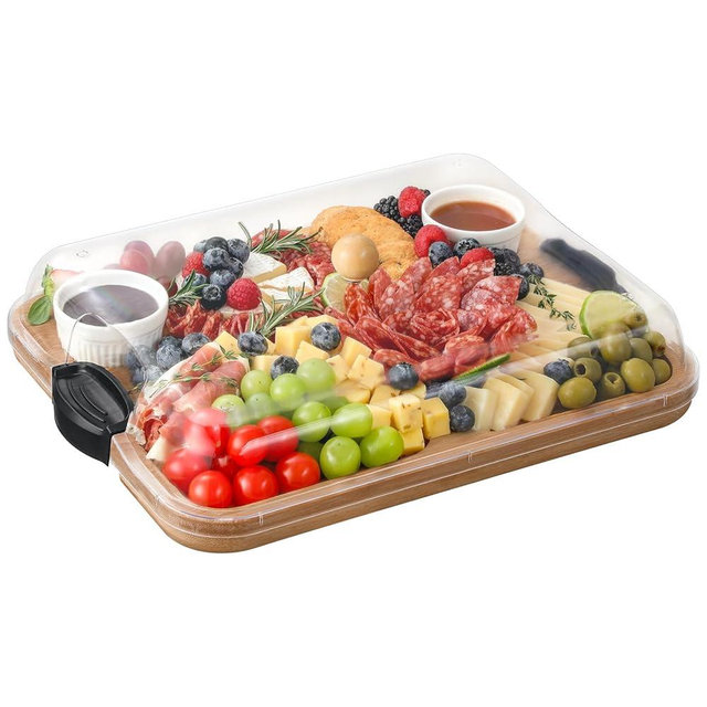 Charcuterie Boards with Lid, Bamboo Cheese Board Set with Compartments and Locking Lid with Handles, Charcuterie Board Accessories - House Warming Gifts New Home, Bridal Shower Gifts, Wedding Gifts