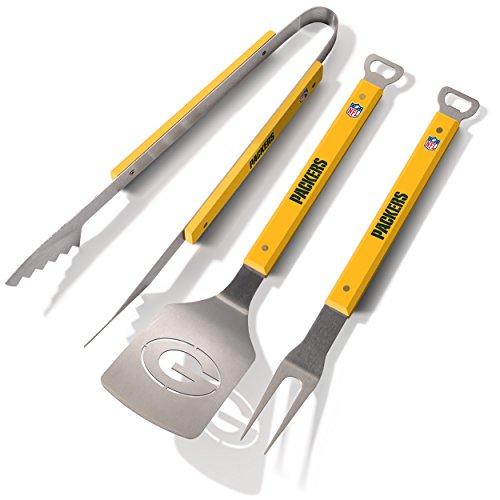 YouTheFan NFL 3-Piece Spirit Series BBQ Grill Set: 18" Stainless Steel Sportula (Spatula), Fork & Tongs with 2 Bottle Openers