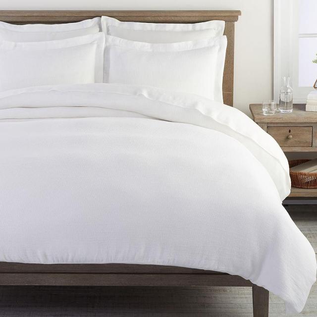 White Belgian Flax Linen Waffle Duvet Cover, Full/Queen