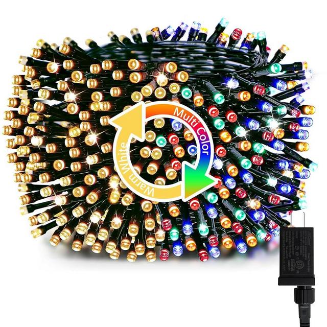 Minetom Christmas Lights, 128ft 400 LED Outdoor Christmas Tree Lights with Remote, 8 Modes Christmas String Lights Plug in Xmas Tree Lights with Timer for Outside Party Decor, Warm White & Multicolor