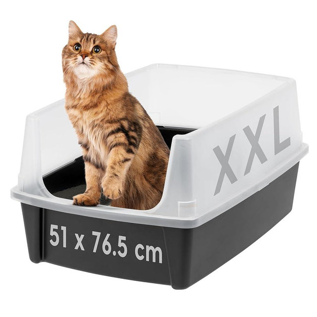 IRIS USA XX-Large Cat Litter Box, Open Top Extra Large Litter Box for Big Cats and Multi-Cat Households, High Sided Scatter Shield, Easy to Clean, 30" L x 20" W x 14" H, Black