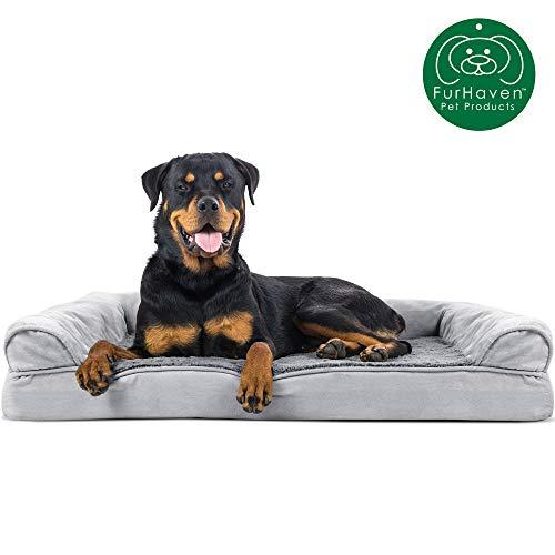 Furhaven Pet Dog Bed | Therapeutic Plush & Suede Sofa-Style Living Room Couch Pet Bed w/ Removable Cover for Dogs & Cats - Available in Multiple Colors & Styles