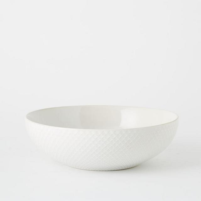 Textured Low Serve Bowl, White Grid