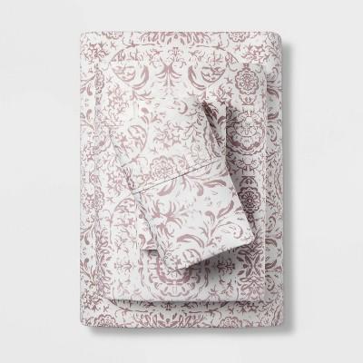 Queen 400 Thread Count Cotton Performance Sheet Set White/Mauve - Threshold™