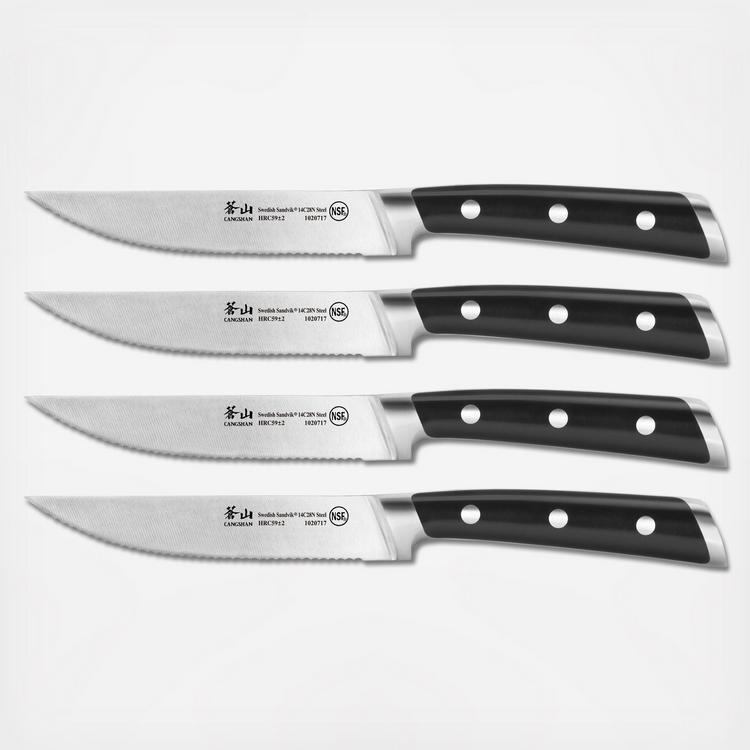 Cangshan Yari 4-Piece Fine Edge Steak Knife Set with Wood Box