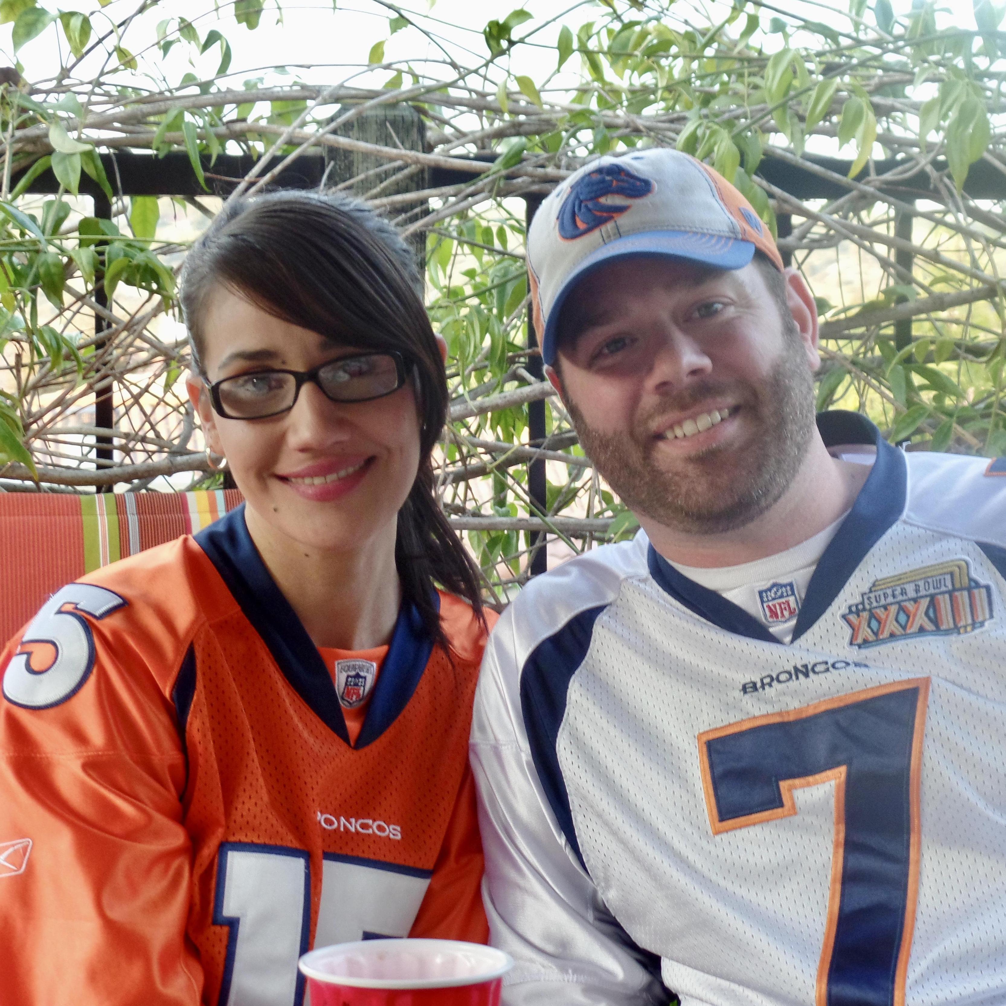 Super Bowl Celebration with family and friends. (Our first picture together.)