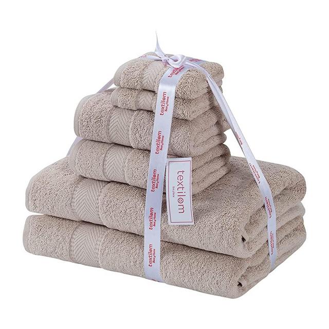 Textilom 100% Turkish Cotton 6 Piece Luxury Towel Set for Bathroom & Kitchen, Thick & Super Soft & Highly Absorbent & Quick Dry ( 2 Bath Towels, 2 Hand Towels, 2 Washcloths )- Beige