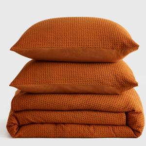 King Size Organic Luxe Honeycomb Duvet Cover Set in Terracotta