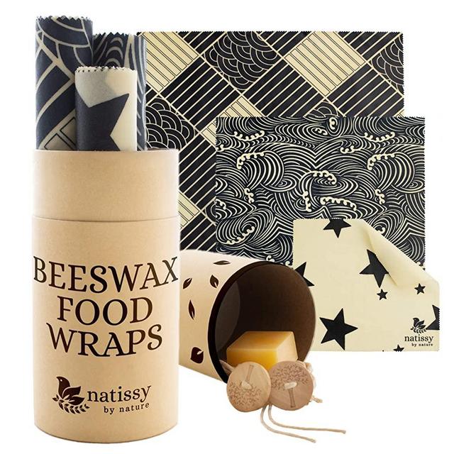 Reusable Beeswax Food Wrap, Set of 6 Organic Bees Wax Wraps for Bread, Cheese, Sandwiches; Eco-Friendly Reusable Beeswax Wrap for Food & Covering Bowls; Sustainable Wax Cloth Food Wrap for Eco Kitchen