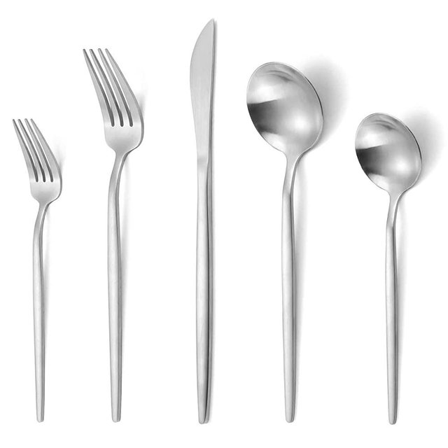 Matte Silverware Set, VANVRO 40-Piece Stainless Steel Flatware Set, Satin Finish tableware Cutlery Set, Service for 8, Home and Restaurant, Dishwasher Safe