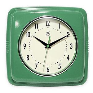 Infinity Instruments 9-Inch Square Retro Wall Clock in Green