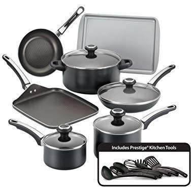 Farberware 21809 High Performance Nonstick Cookware Pots and Pans Set Dishwasher Safe, 17 Piece, Black