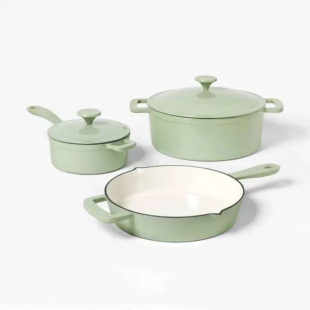 5pc Enamel Cookware Set Sage Green - Figmint™