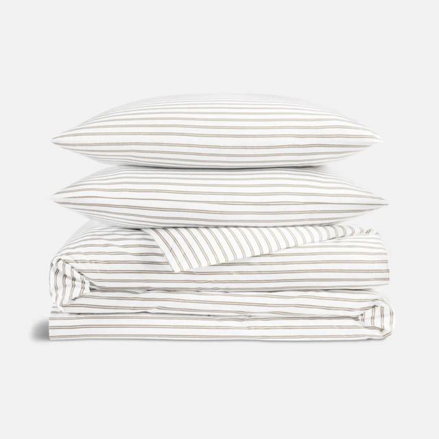Classic Percale King Duvet Set- Striped Pebble