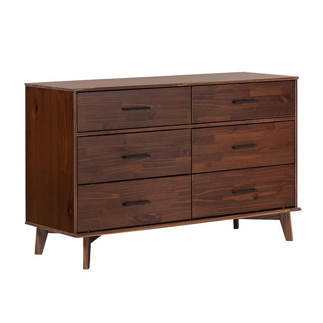 Walker Edison Modern 6-Drawer Dresser Bedroom Storage Organizer, 52 Inch, Walnut Finish
