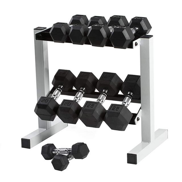 CAP Barbell Rubber Coated Dumbbell Set with Storage Rack