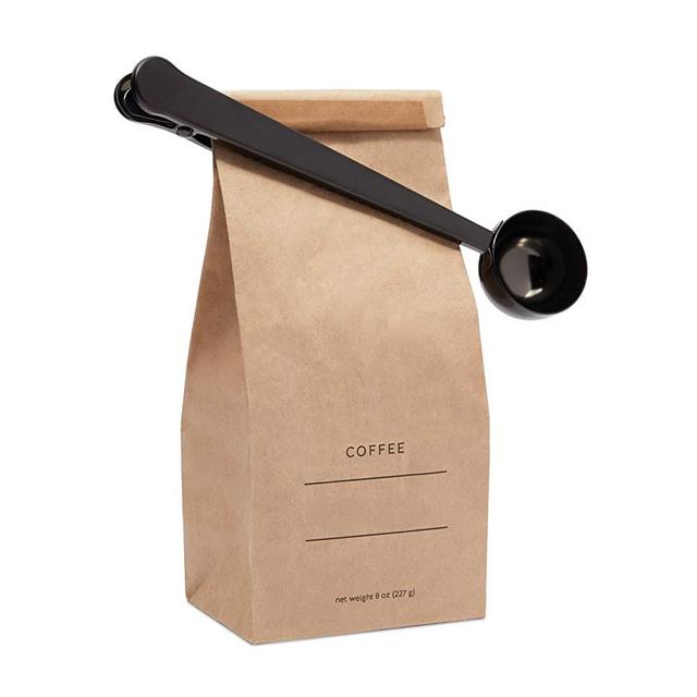 Metal Coffee Scoop with Clip (Black, 6.8 Inches, 2 Pack)