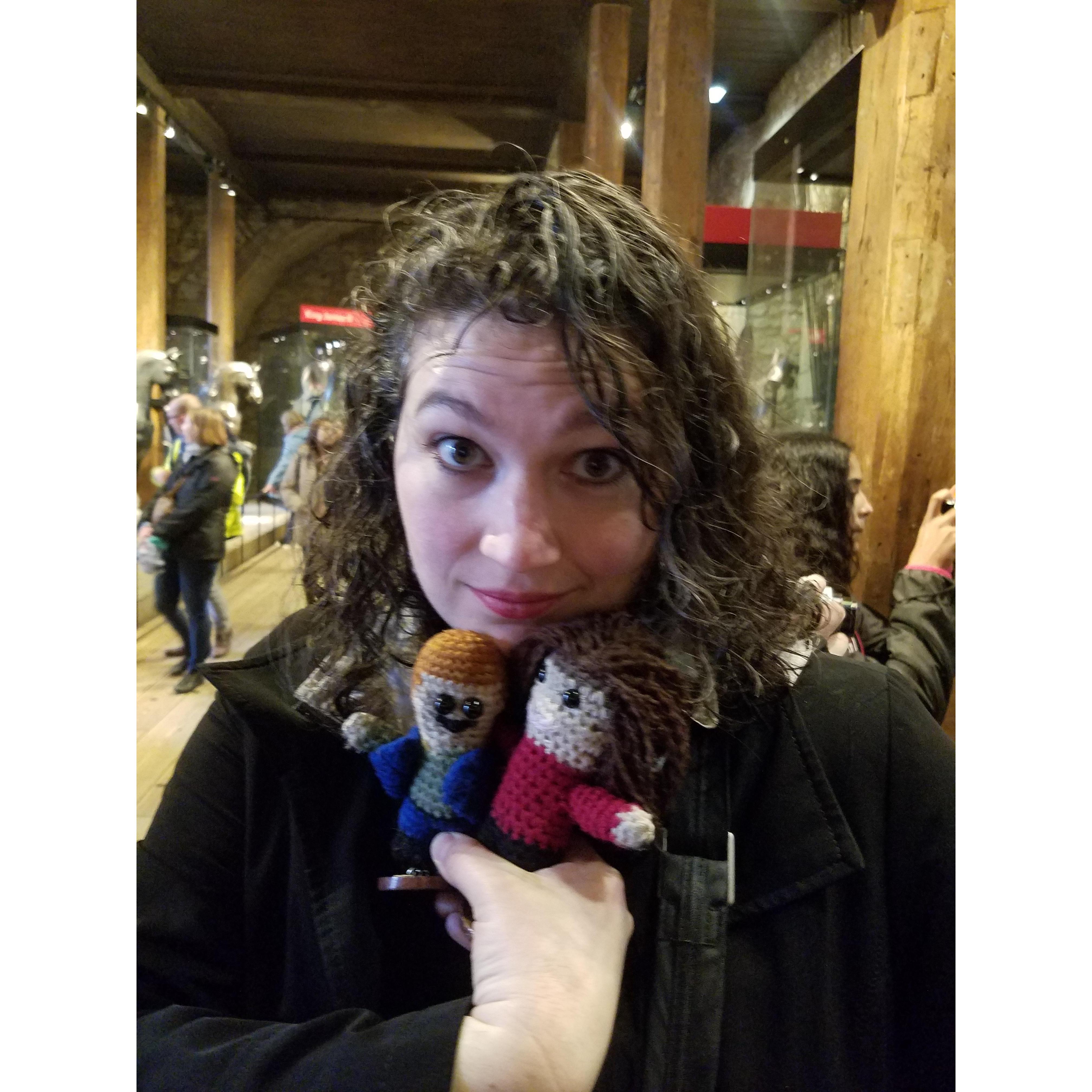Christina and Tiny Us in the Royal Armory Tower of London