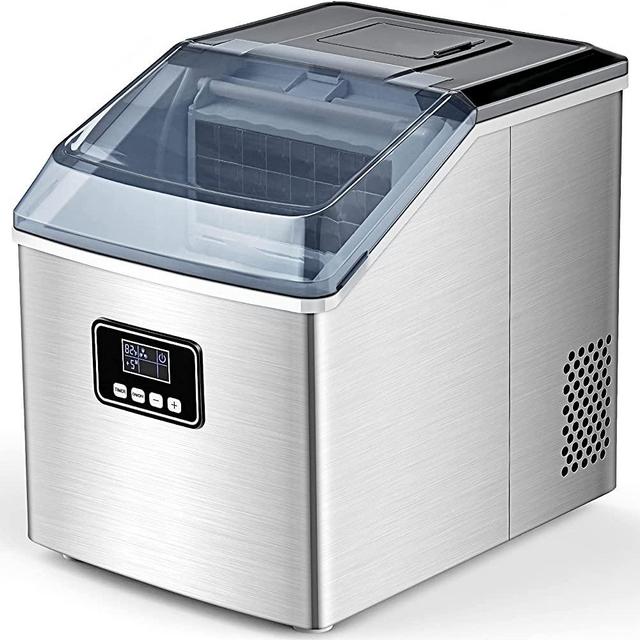 Ice Maker Machine Countertop, 40Lbs/24H Auto Self-Cleaning, 24 pcs Ice Cube in 13 Mins, FREE VILLAGE Portable Compact Ice Cube Maker, With Ice Scoop & Basket, Ideal for Home/Kitchen/Office/Bar, Silver