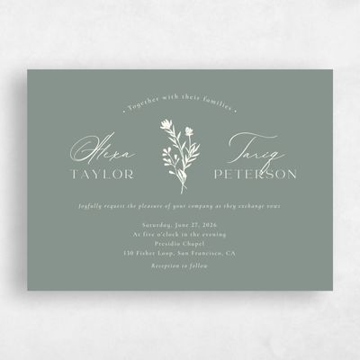 Green Floral Wedding Invitation - Hazel Landscape