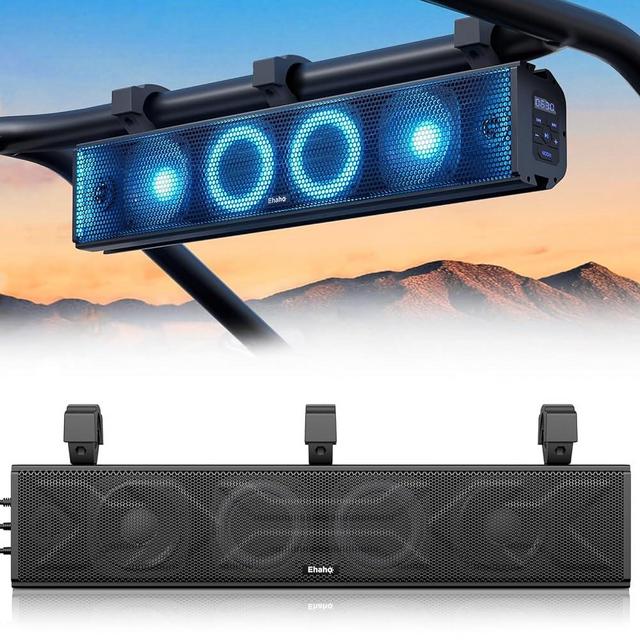 Ehaho 25 Inch UTV Sound Bar, ATV SoundBar Bluetooth with RGB Lighting, Amplified Powersports SXS Sound Bar, Waterproof Golf Cart Sound Bar, UTV Speakers Compatible with Polaris RZR Can-Am