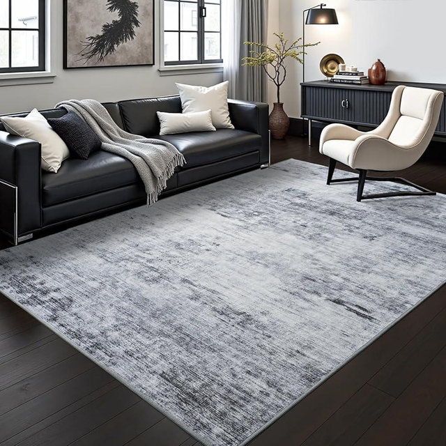 Toneed Abstract Area Rug 8x10 Modern Washable Rug Soft Non Slip Rug Low Pile for Bedroom Living Room Dining Room Grey