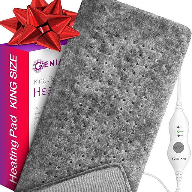 XL Heating Pad - Electric Heating Pad for Moist and Dry Heat Therapy - Fast Neck/Shoulder/Back Pain Relief at Home - [12"x24"] GENIANI (Tabby Gray)