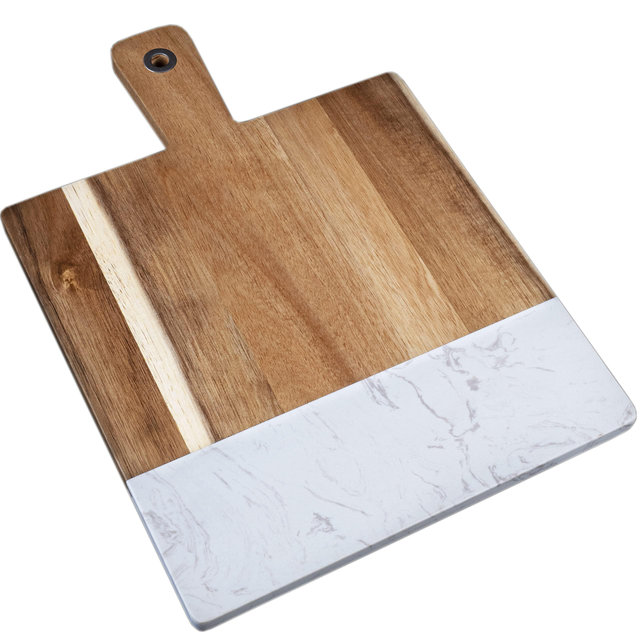 Hearthford White Marble Serving Board - Marble Cheese Board | Acacia Wooden serving Tray for Charcuterie, Cheese, Meats, Fruit, Crackers| Marble cutting board, marble tray, white marble slab rectangle