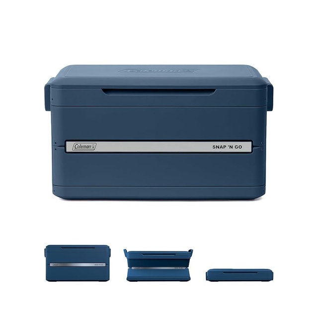 Coleman Snap 'N Go 35-Quart Collapsible Hard Cooler, Portable Hard-Sided Cooler with Waterproof Removable Liner, Spacing-Saving & Quick Set Up, 48 Hours Cold, Sapphire Blue