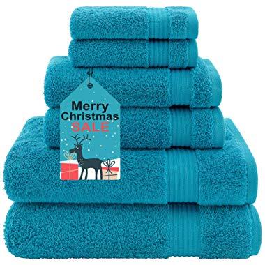 Hotel & Spa Quality, Absorbent and Soft Decorative Kitchen and Bathroom Sets, Cotton, 6 Piece Turkish Towel Set, Includes 2 Bath Towels, 2 Hand Towels, 2 Washcloths, Ocean Aqua