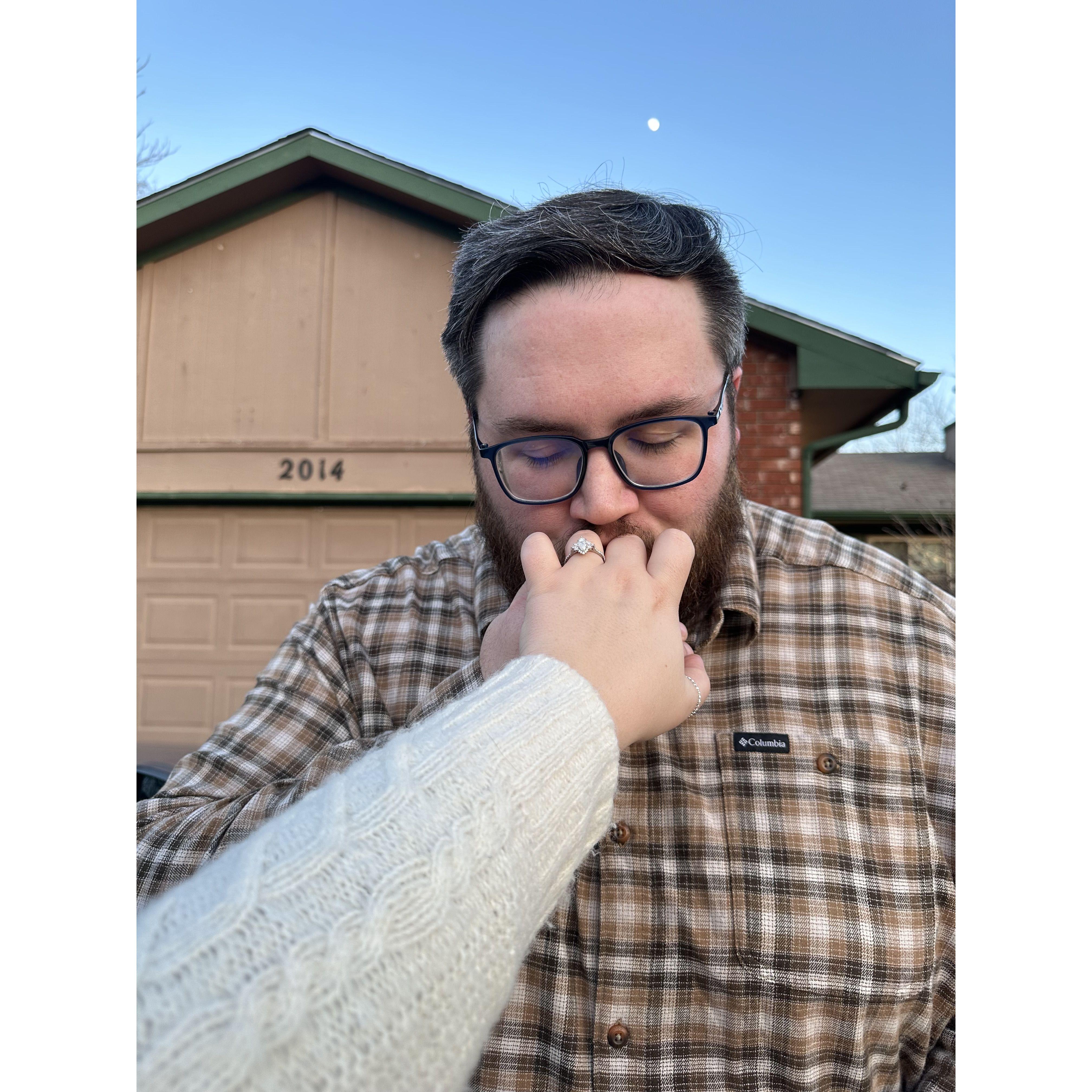 The night that David proposed in the driveway. It wasn't some big production, Danae wasn't even wearing makeup. We said we love each other for the first time in a driveway, so why not propose there!