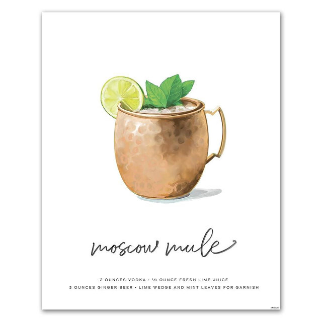 Moscow Mule Wall Art | 8x10 Unframed Vodka Ginger Beer Cocktail Print & Poster | Copper Mug Recipe for Home Bar, Kitchen, Dining Room | Bar Cart & Lounge Decor | Mod Day Art