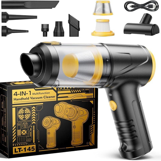 Svoko Handheld Vacuum Cleaner 21000Pa Suction with Brushless Motor, 4-in-1 Portable Mini Car Vacuum with 2 Suction Modes, Cordless Vacuum with LED Light, Type-C Charge for Car, Office Desk, Keyboards