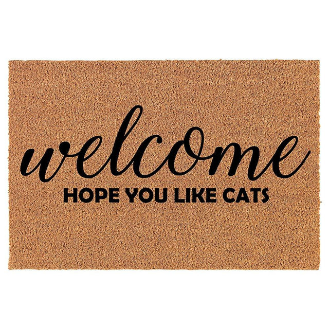 Coir Doormat Front Door Mat New Home Closing Housewarming Gift Welcome Hope You Like Cats Funny (30" x 18" Standard)