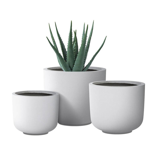 Kante 13",11",9" Dia Pure White Concrete Round Planters (Set of 3), Outdoor Indoor Modern Planter Pots, Lightweight, Weather Resistant, Seamless with Drainage Hole