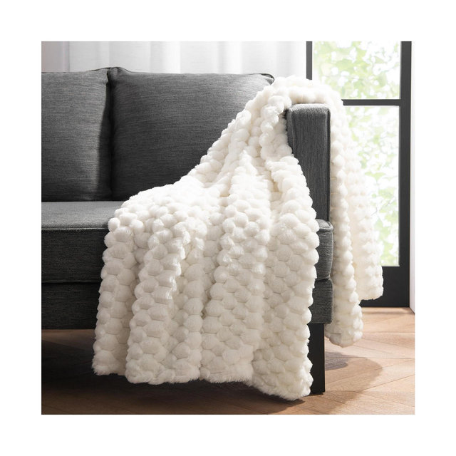 Aston and Arden Aston & Arden Cottontail Faux Fur Throw Blanket, Soft Rabbit Tail Texture, Oversized Throw, 50x70, with Premium Gift Box