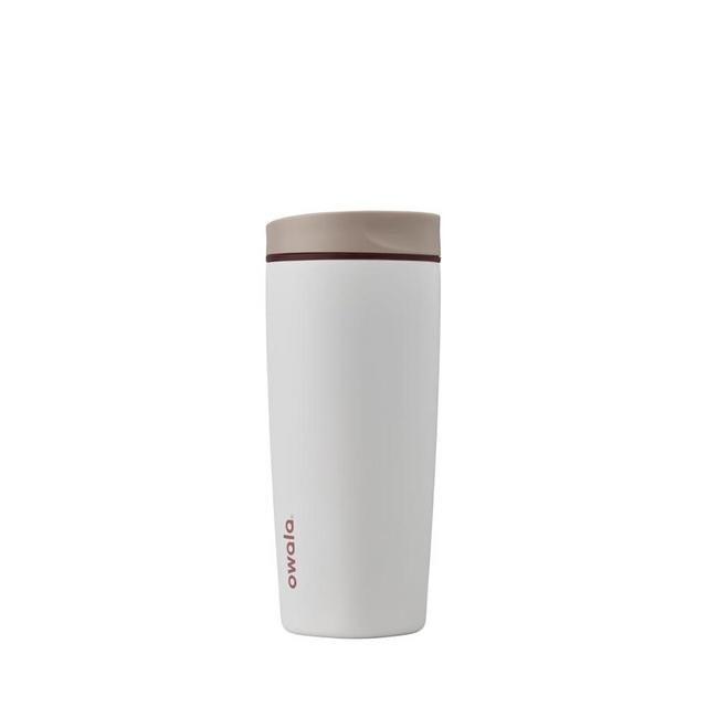 Owala SmoothSip Slider Insulated Stainless Steel Coffee Tumbler, Reusable Iced Coffee Cup, Hot Coffee Travel Mug, BPA Free 20 oz, Tan/White (Vanilla Bean)